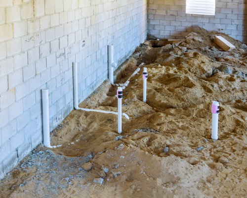drain pipes in a new house in basement in the ground picture id1217693231